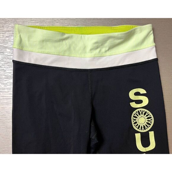 Lululemon Soul Cycle Inspire Crop II Black /Tonka Stripe Clear Mint White Size 4 - Picture 4 of 8